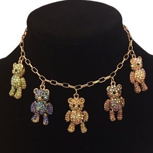 Multi Color Australian Crystal Teddy Bear Charm Paper Clip Bracelet